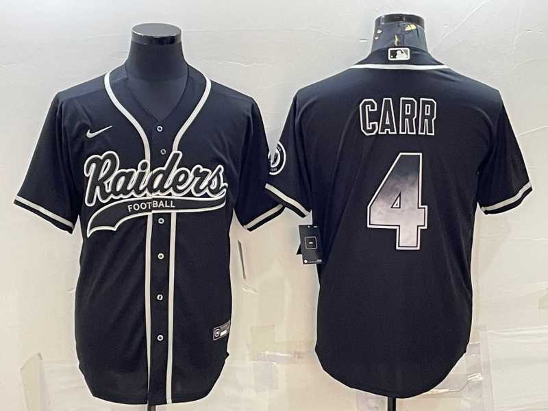 Men%27s Las Vegas Raiders #4 Derek Carr Black Gold With Patch Smoke Cool Base Stitched Baseball Jersey->las vegas raiders->NFL Jersey